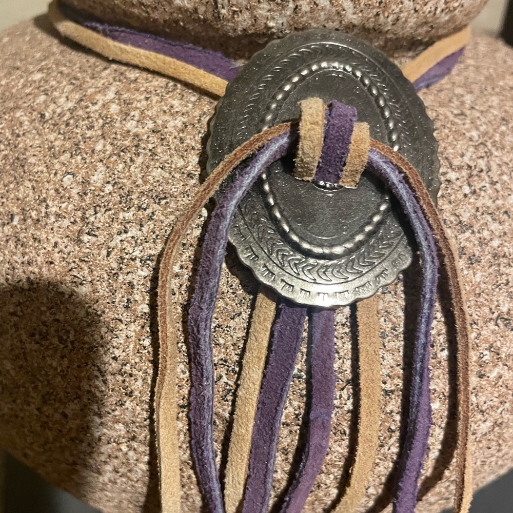 Southwestern Stone Vase with Leather Accents - Picture 3 of 4